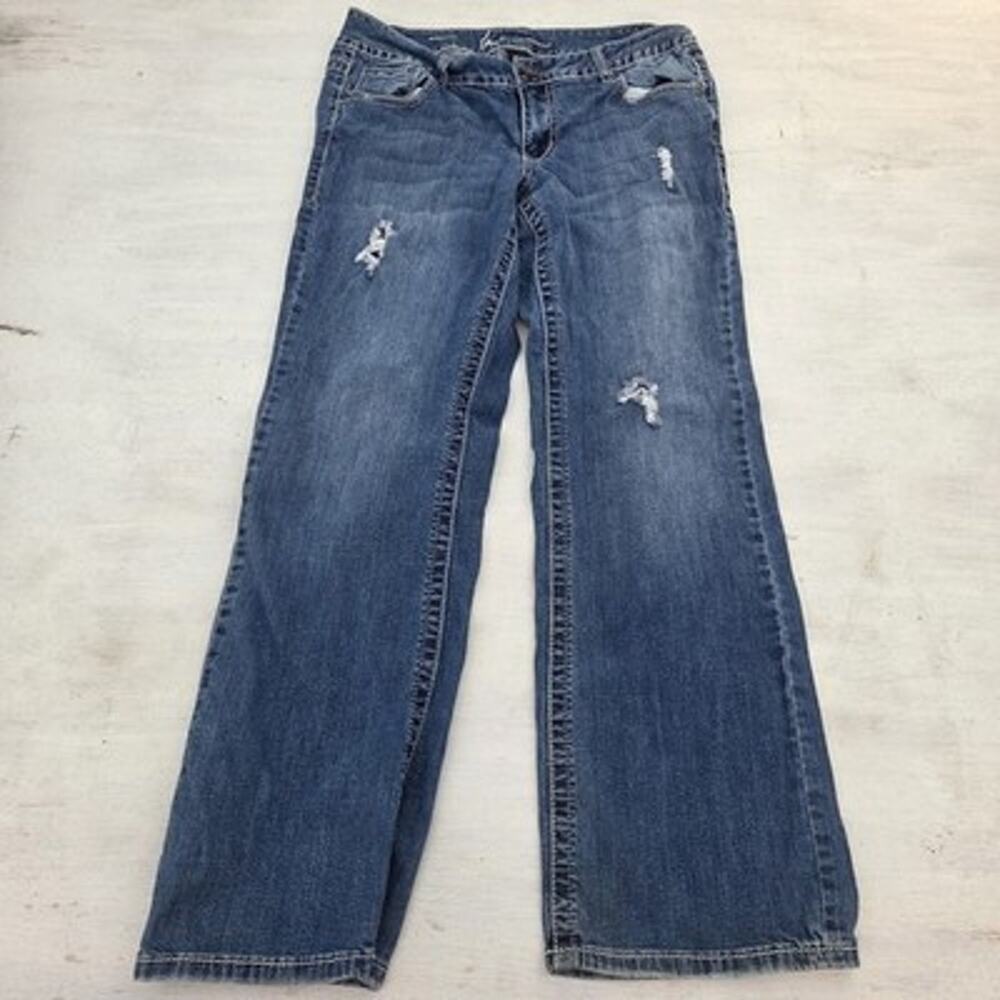 Lane Bryant Bootcut Jeans Medium Wash Stretch 5-Pocket Size 14 Womens Distressed